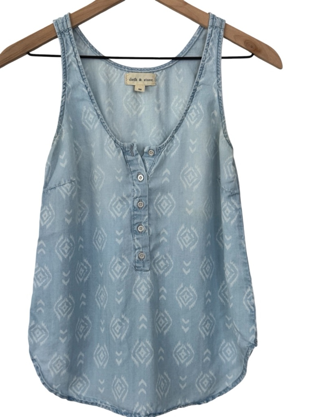 cloth & stone Anthropologie Pale Blue Tribal-Print Button Tank Tencel - Sz XS
